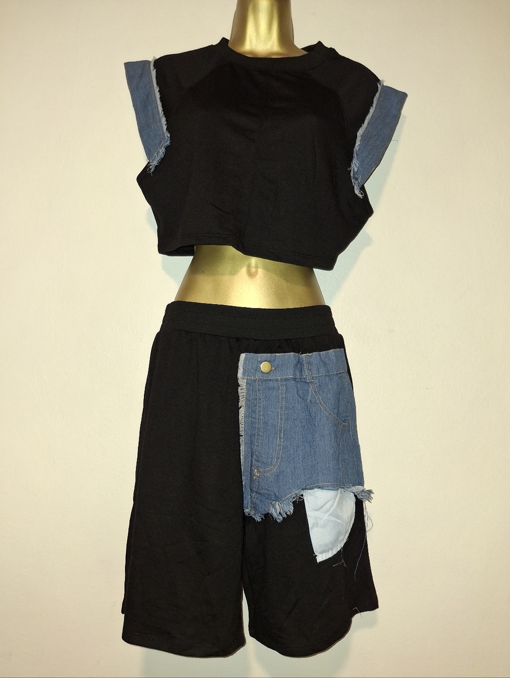 Two Piece Short Set Black Denim